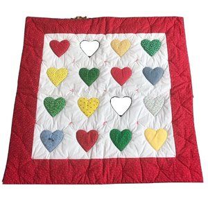 Hand tied‎ puffy hearts quilt applique floral micro print blue polka dot 33x34